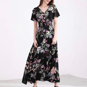 XL Elegant Tie Swing Boho Floral Maxi Dress New